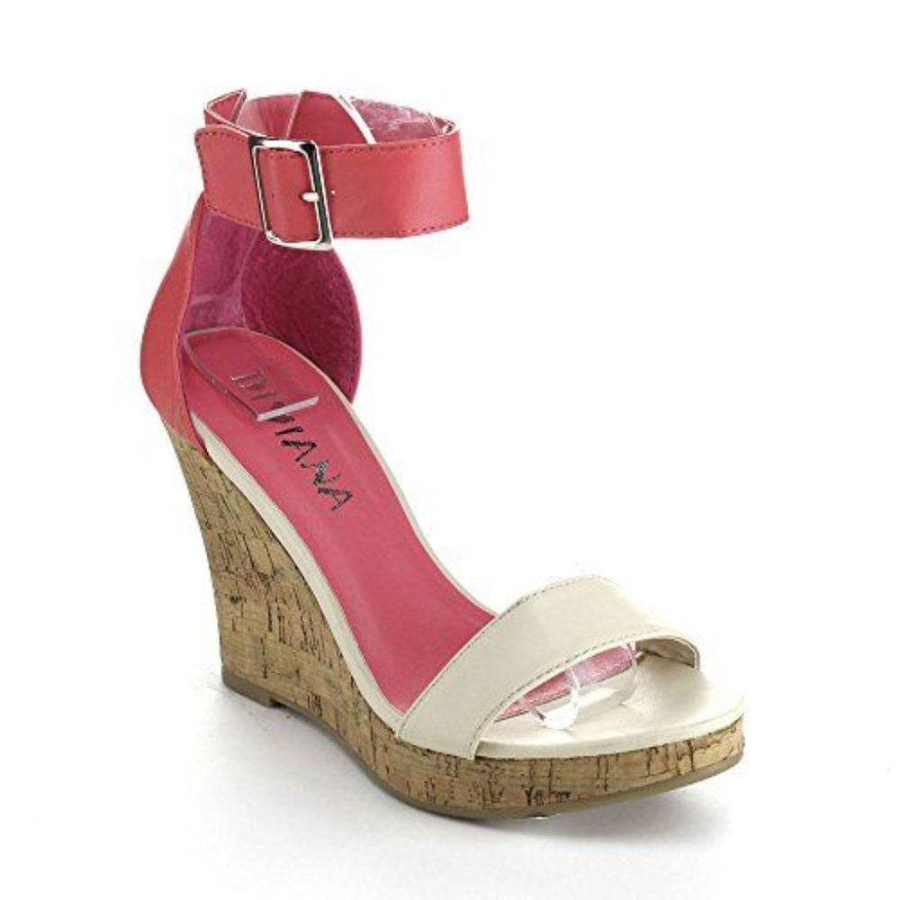 DIVIANA KEALIE-30 Women's Two Tone Cork Platform Ankle Strap Wedge